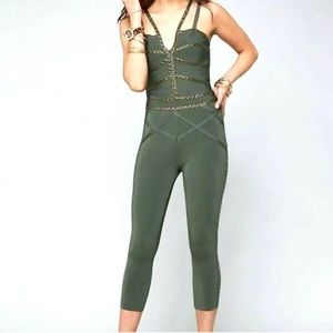 Bebe green bandage jumpsuit M